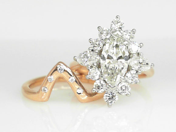 18K Rose Gold 1.96 CTW Diamond Wedding Set w/ 1.07 CT Center GIA Certified Marquee Diamond
