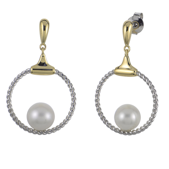 Sterling Silver and 18k Yellow Gold 2 Tone Freshwater Pearl Earrings
