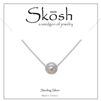 Skosh Silver Pearl w/ CZ Halo Necklace 16+1
