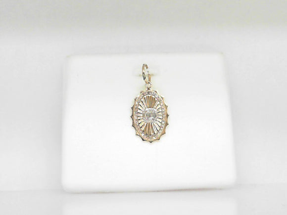 14k Yellow Gold Charm with Baguette and Round Diamonds