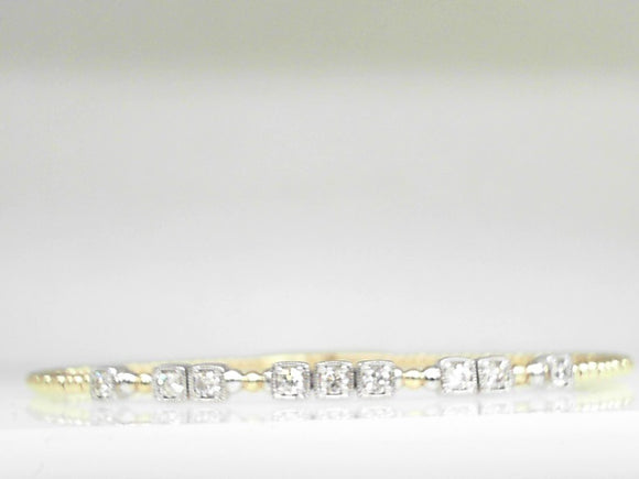 14k Two-Tone Diamond (0.38ct) Beaded Bangle Bracelet 6.75