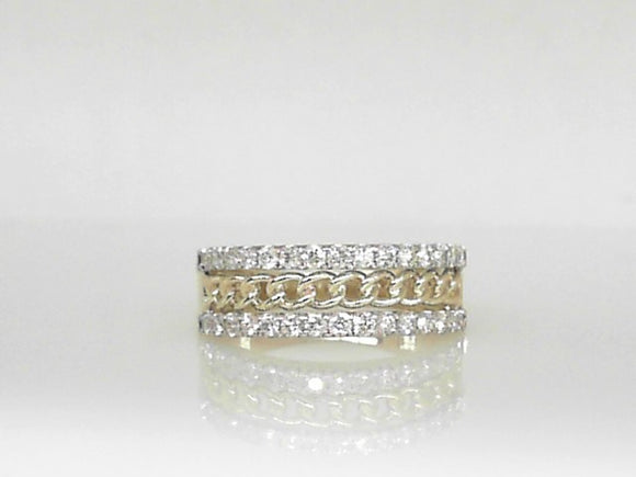 Yellow Gold 3 Row Diamond Band with Curb Chain detail