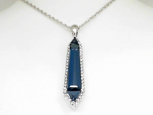 14k White Gold London Blue Topaz 3.47ct and Diamond 0.23ct Pendant