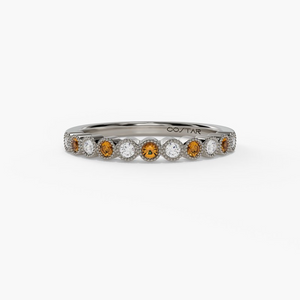 14k White Gold Diamond and Citrine Birthstone Band