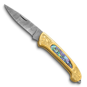 Damascus Steel 256 Layered Folding Blade with Abalone Shell