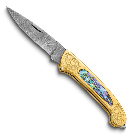 Damascus Steel 256 Layered Folding Blade with Abalone Shell