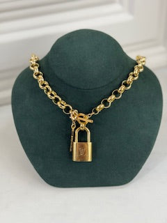 Authentic Louis Vuitton Lock Necklace on Mega Rolo Chain