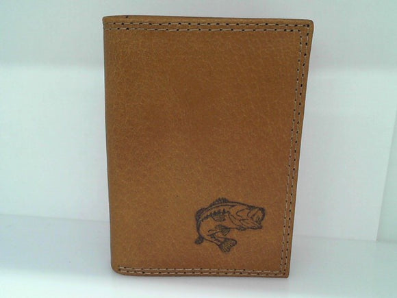 Tan Bass Embossed Trifold Leather Wallet