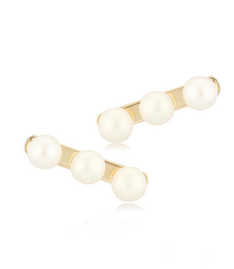 Yellow Gold Freshwater Pearl Bar Stud Earrings