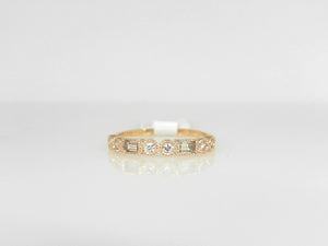 Yellow Gold Round and Baguette Diamond Band
