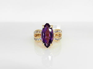 Yellow Gold Marquise Shaped Amethyst with Diamond Shanks