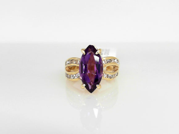 Yellow Gold Marquise Shaped Amethyst with Diamond Shanks