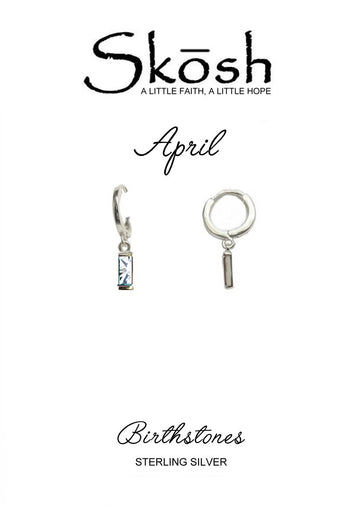 Skosh April Baguette Birthstone Earrings