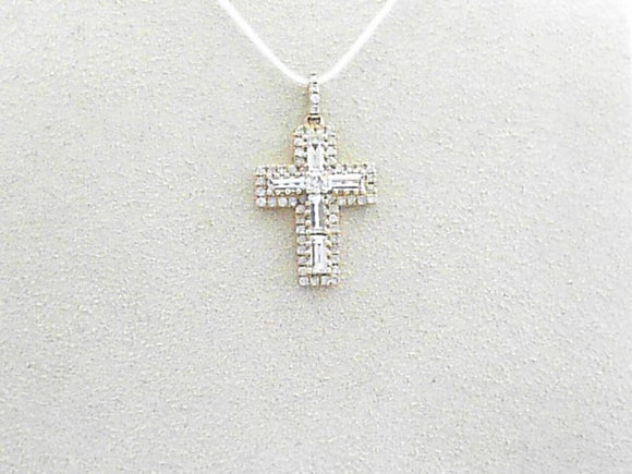 14k Yellow Gold Round and Baguette Diamond 0.75ct Pendant