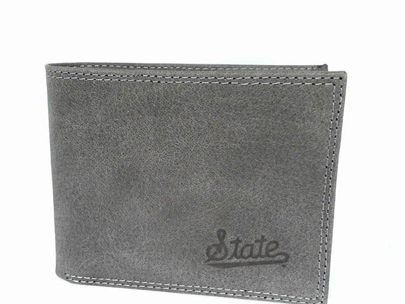 Gray MS State Script Embossed Bifold Leather Wallet