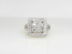 White Gold Square Cluster Ring