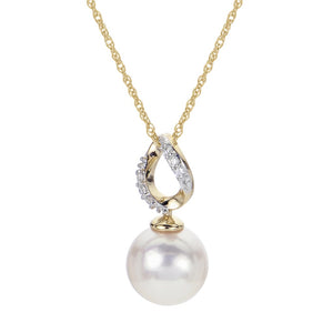 14K YG 7.5-8 MM Pearl Pendant with .03 CTW Diamond Accent 18"