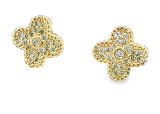 Gold Fill CZ Clover Stud Earrings