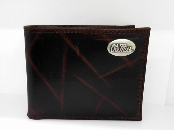 Brown Wrinkle Ole Miss Concho Bifold Leather Wallet