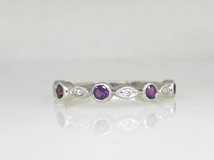 White Gold Amethystt and Diamond Band