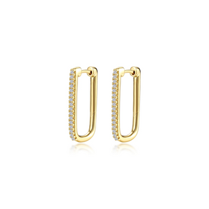 Sterling Silver Gold Plated Lafonn Rectangle Pave Hoop Earrings