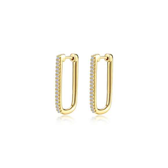 Sterling Silver Gold Plated Lafonn Rectangle Pave Hoop Earrings