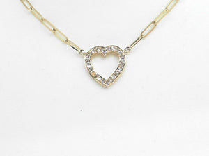 14k Yellow Gold Diamond Heart Pendant with Paperclip Chain