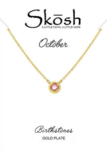 Skosh Gold Plated Bezel Set Birthstone Necklace- October