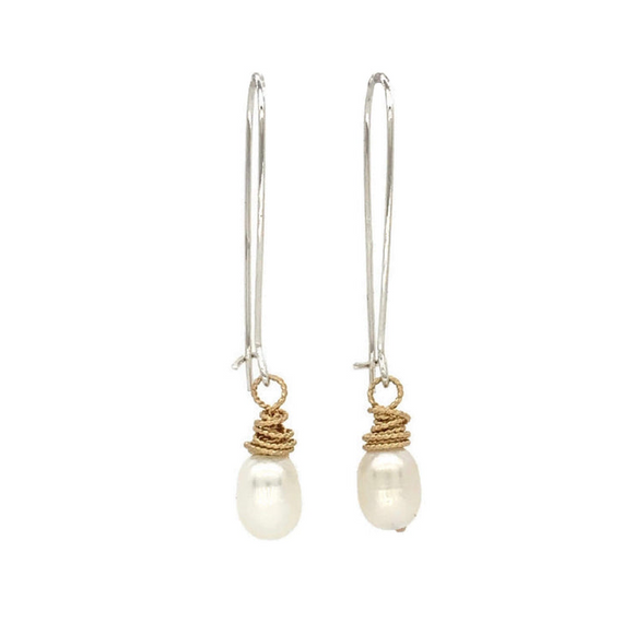 Earth Grace Birthstone Dangle Earrings - Pearl