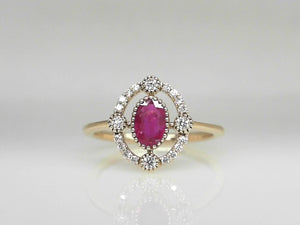 Yellow Gold Oval Ruby and Diamond Ring