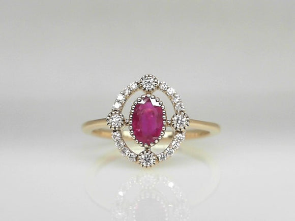 Yellow Gold Oval Ruby and Diamond Ring