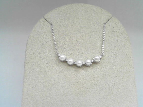 White Gold 5 Pearl and Diamond Necklace