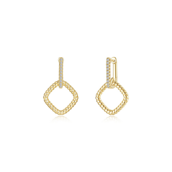 Lafonn Sterling Silver and Gold Plated 0.20ct CZ Geometric Cable Link Earrings
