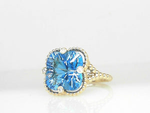 14k Yellow Gold Blue Topaz and Diamond Ring