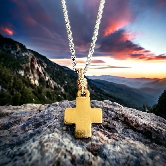 Earth Grace Stainless Steel Block Cross Necklace