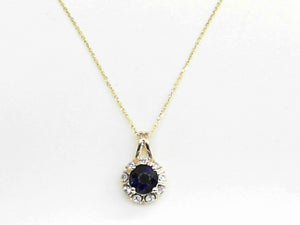 14k Yellow Gold Diamond and Sapphire Pendant with Chain