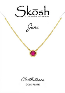 Skosh Gold Plated Bezel Set Birthstone Necklace- July