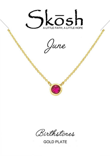 Skosh Gold Plated Bezel Set Birthstone Necklace- July