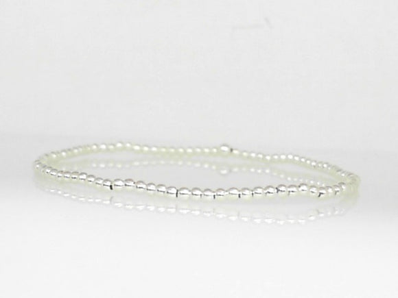 Sterling Silver 2mm Beaded Stretch Bracelet