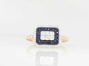 Yellow Gold Beaded Ring with Diamond and Blue Sapphire