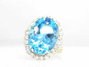 14k Yellow Gold 14.22ct Blue Topaz with 1.00ct Diamond Halo