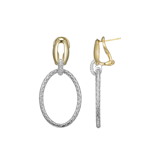 Sterling Silver Gold Plated Oval CZ Hoop Post Earrings