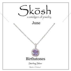 Skosh Silver June Birthstone w/ CZ Halo Necklace 16+2"