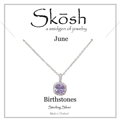 Skosh Silver June Birthstone w/ CZ Halo Necklace 16+2