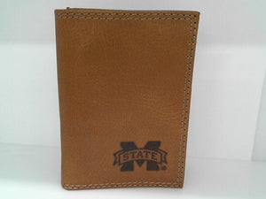 Tan MSU Embossed Trifold Leather Wallet