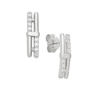 Sterling Silver Double Bar CZ Earrings