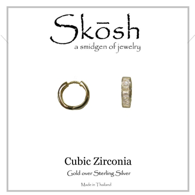 Skosh Sterling Silver Channel Set Clear CZ Baguette Hoop Earrings
