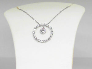 White Gold Open Circle Round and Baguette Diamonds Pendant with Dangling Diamond Cluster with .39 CT Diamonds