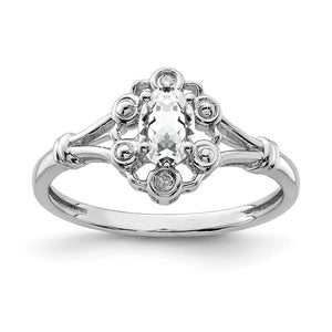 Sterling Silver Rhodium-plated White Topaz and Diamond Ring Size 6