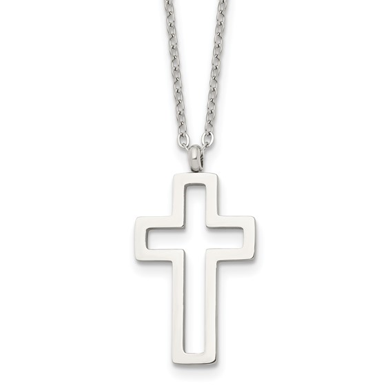 Stainless Steel Cut Out Cross Pendant and Chain Set 17.5